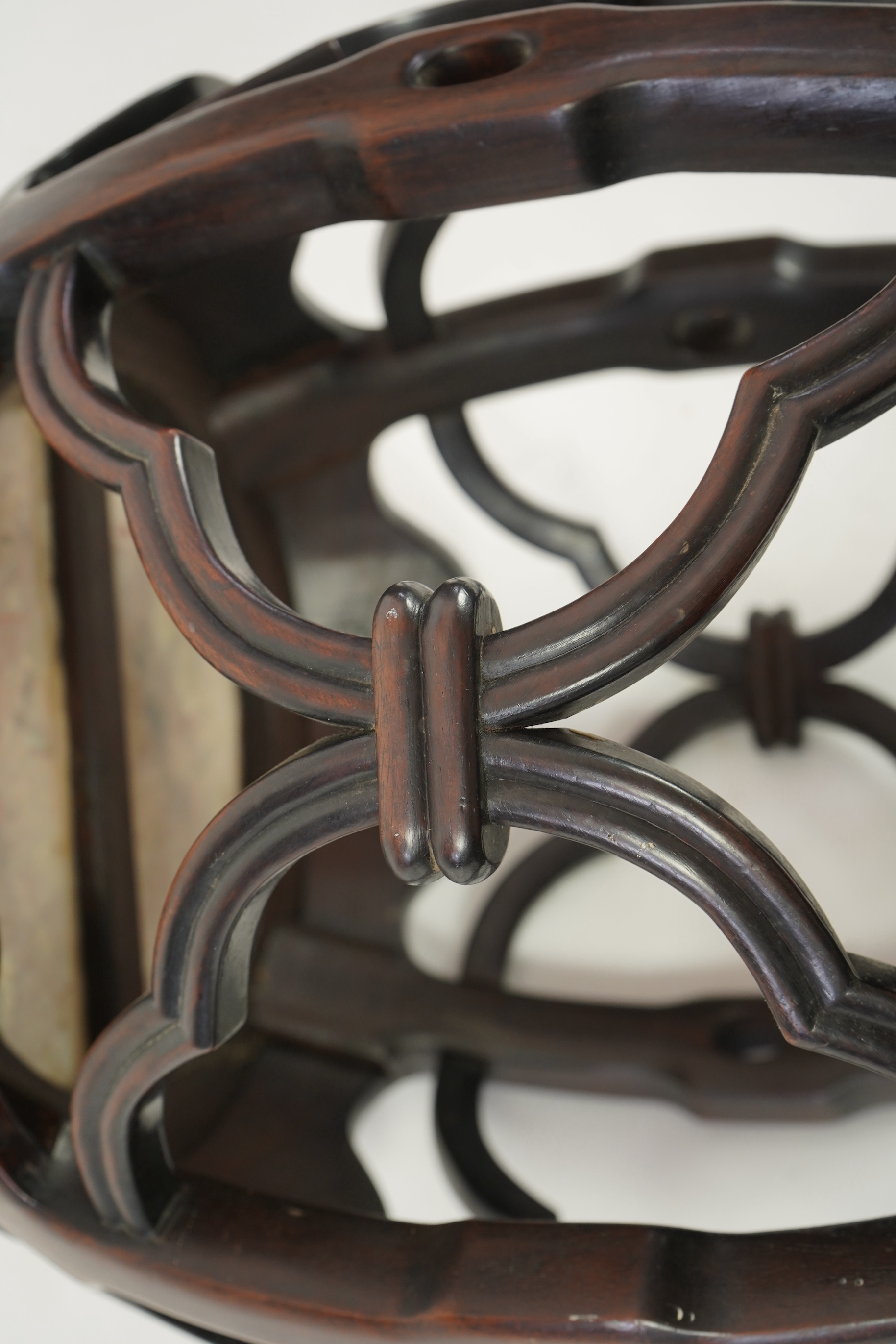 A Chinese hongmu and marble inset stool, 19th century